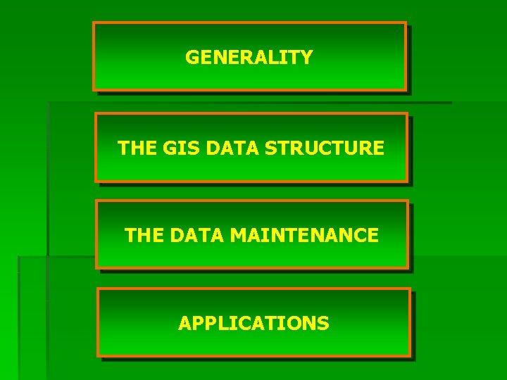 GENERALITY THE GIS DATA STRUCTURE THE DATA MAINTENANCE APPLICATIONS 