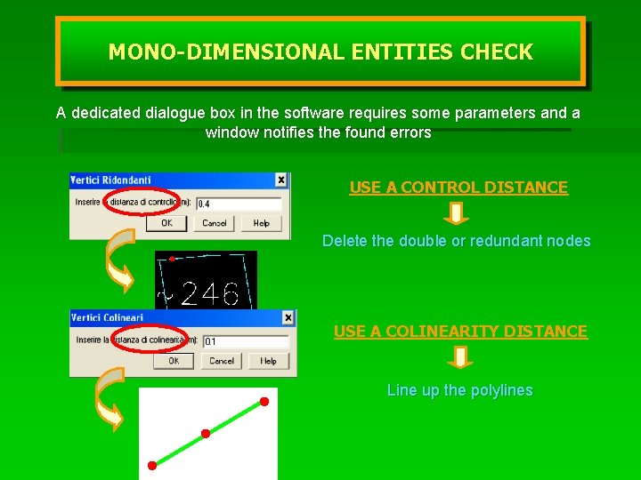 MONO-DIMENSIONAL ENTITIES CHECK A dedicated dialogue box in the software requires some parameters and