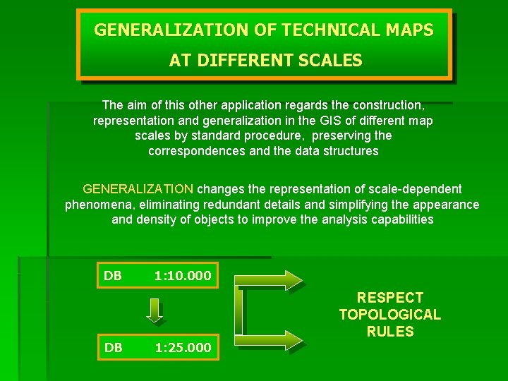 GENERALIZATION OF TECHNICAL MAPS AT DIFFERENT SCALES The aim of this other application regards