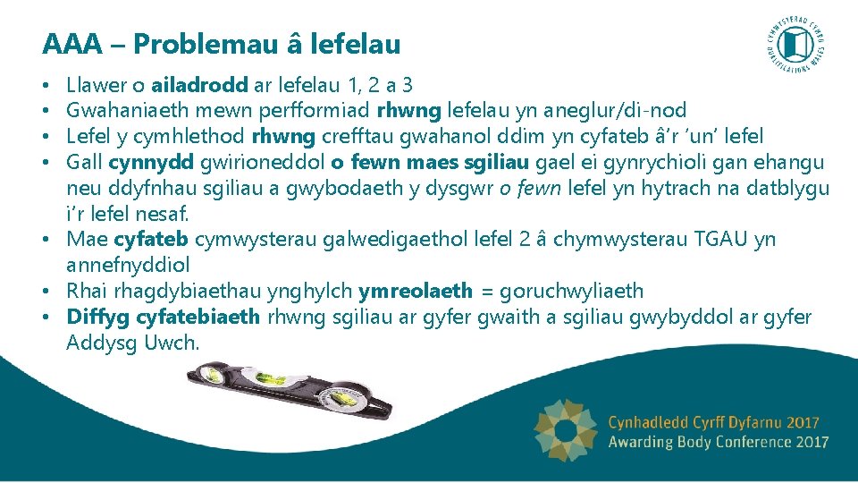 AAA – Problemau â lefelau Llawer o ailadrodd ar lefelau 1, 2 a 3