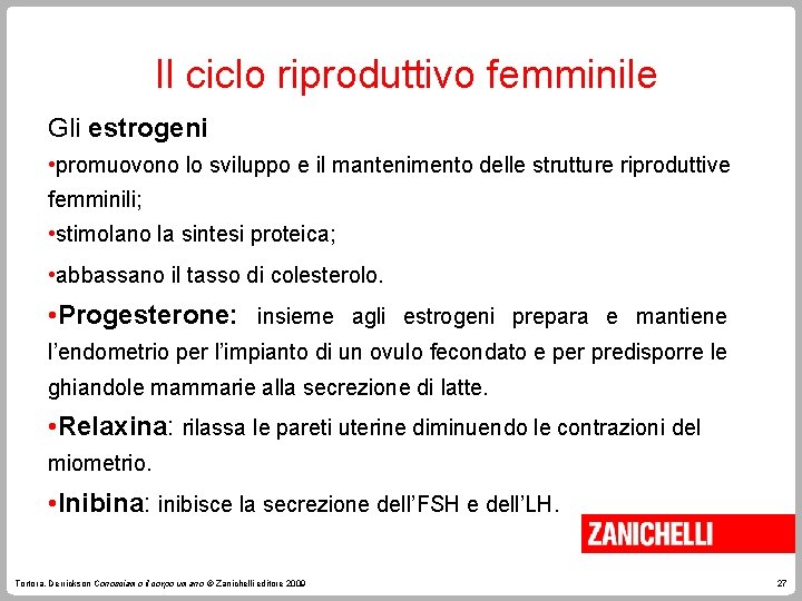 Il ciclo riproduttivo femminile Gli estrogeni • promuovono lo sviluppo e il mantenimento delle