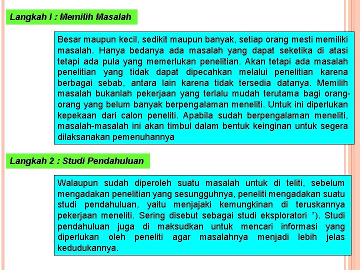 Langkah I : Memilih Masalah Besar maupun kecil, sedikit maupun banyak, setiap orang mesti