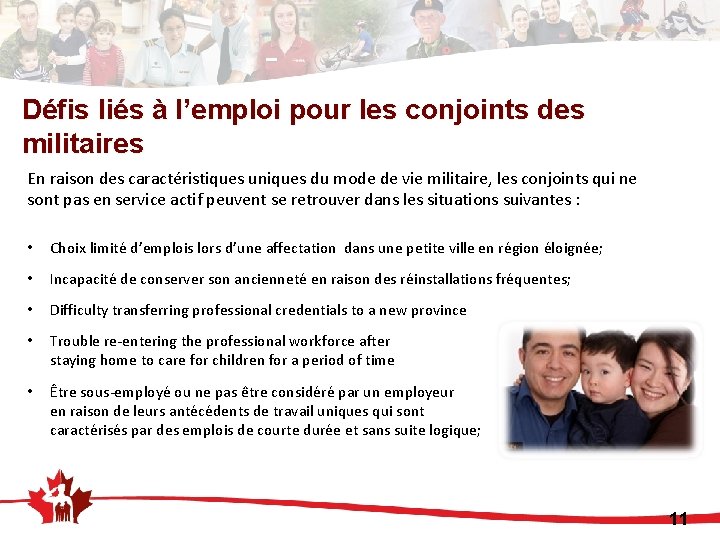 Défis liés à l’emploi pour les conjoints des militaires En raison des caractéristiques uniques