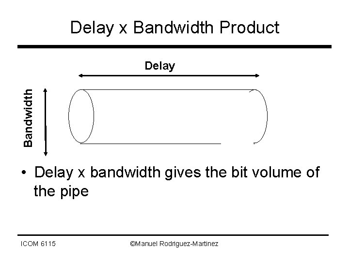 Delay x Bandwidth Product Bandwidth Delay • Delay x bandwidth gives the bit volume