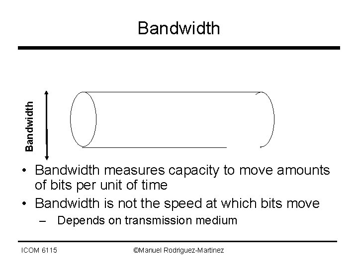 Bandwidth • Bandwidth measures capacity to move amounts of bits per unit of time