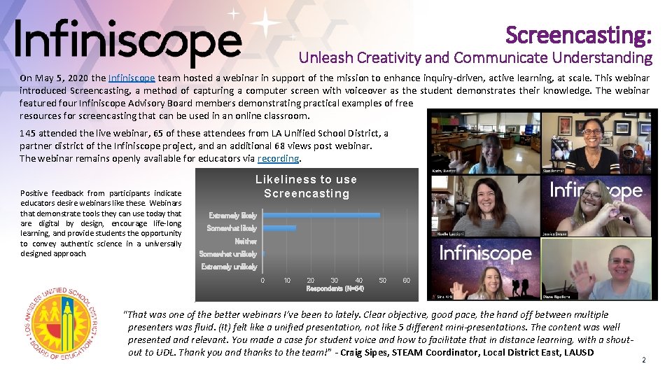 Screencasting: Unleash Creativity and Communicate Understanding On May 5, 2020 the Infiniscope team hosted