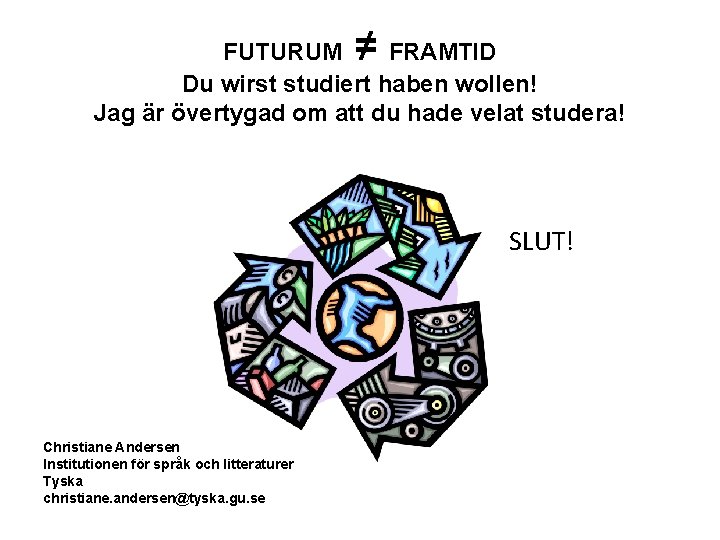 ≠ FUTURUM FRAMTID Du wirst studiert haben wollen! Jag är övertygad om att du