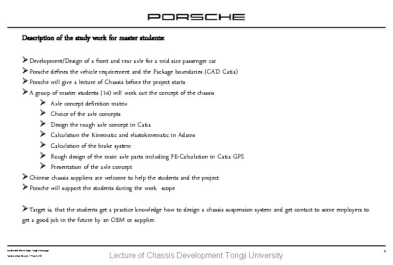 Description of the study work for master students: ØDevelopment/Design of a front and rear