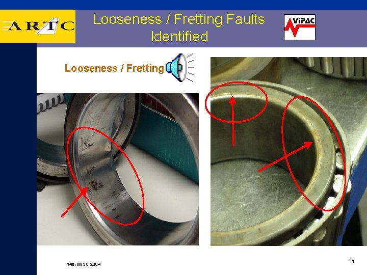 Looseness / Fretting Faults Identified Looseness / Fretting 14 th IWSC 2004 11 