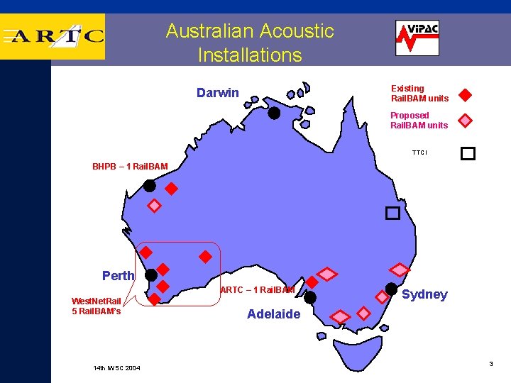 Australian Acoustic Installations Existing Rail. BAM units Darwin Proposed Rail. BAM units TTCI BHPB