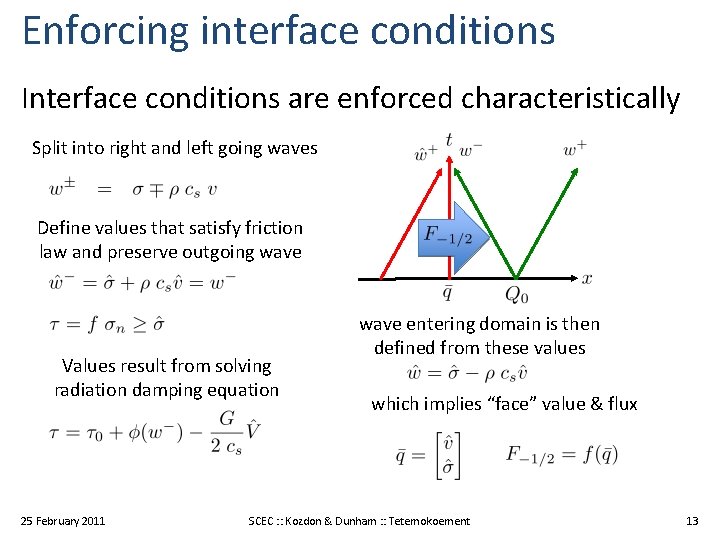 Enforcing interface conditions Interface conditions are enforced characteristically Split into right and left going