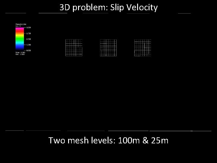 3 D problem: Slip Velocity Two mesh levels: 100 m & 25 m 25