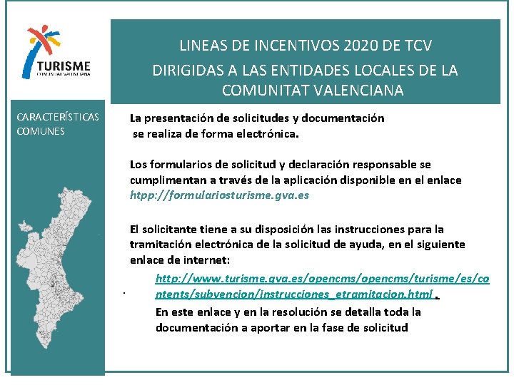 CARACTERÍSTICAS COMUNES LINEAS DE INCENTIVOS 2020 DE TCV DIRIGIDAS A LAS ENTIDADES LOCALES DE