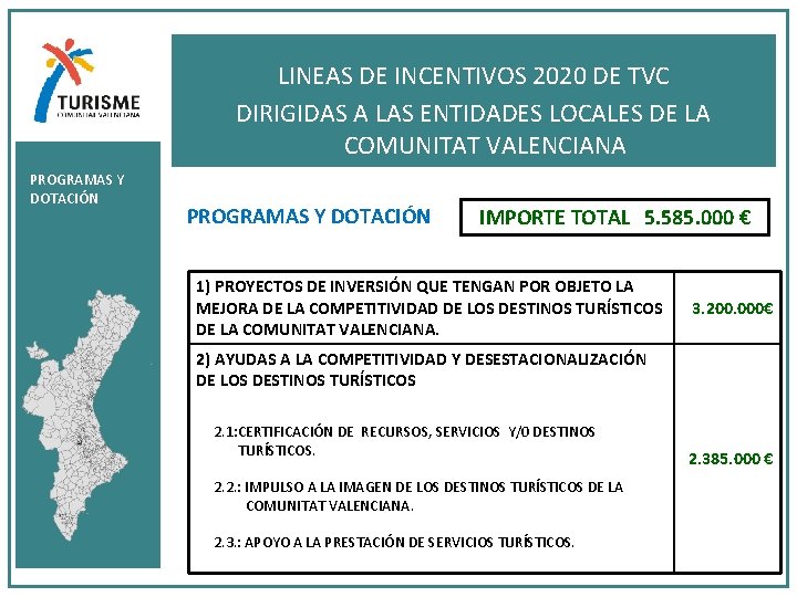 LINEAS DE INCENTIVOS 2020 DE TVC DIRIGIDAS A LAS ENTIDADES LOCALES DE LA COMUNITAT