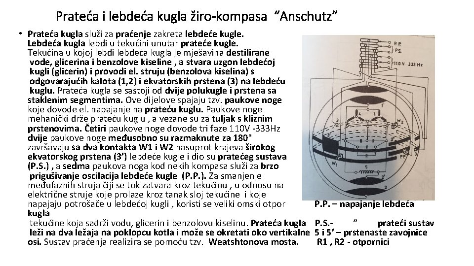 Prateća i lebdeća kugla žiro-kompasa “Anschutz” • Prateća kugla služi za praćenje zakreta lebdeće