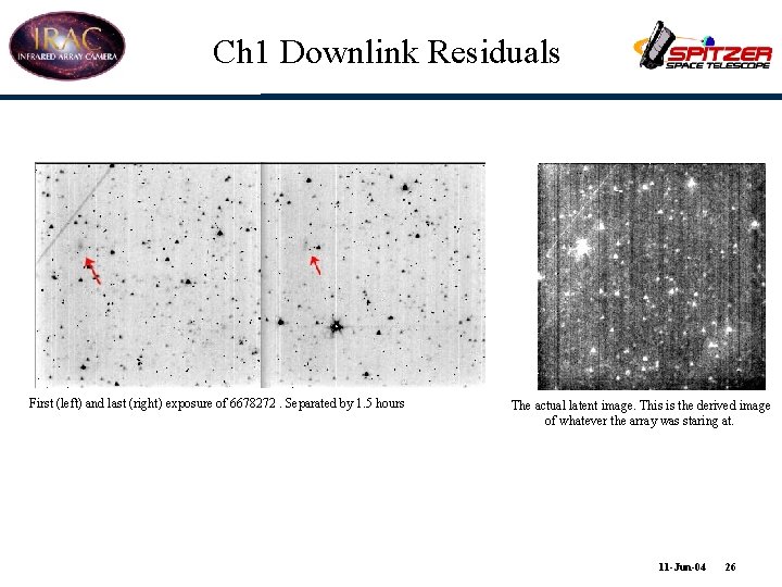 Ch 1 Downlink Residuals First (left) and last (right) exposure of 6678272. Separated by