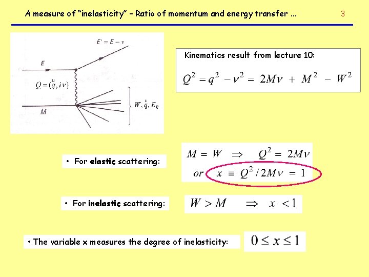 A measure of “inelasticity” – Ratio of momentum and energy transfer. . . Kinematics