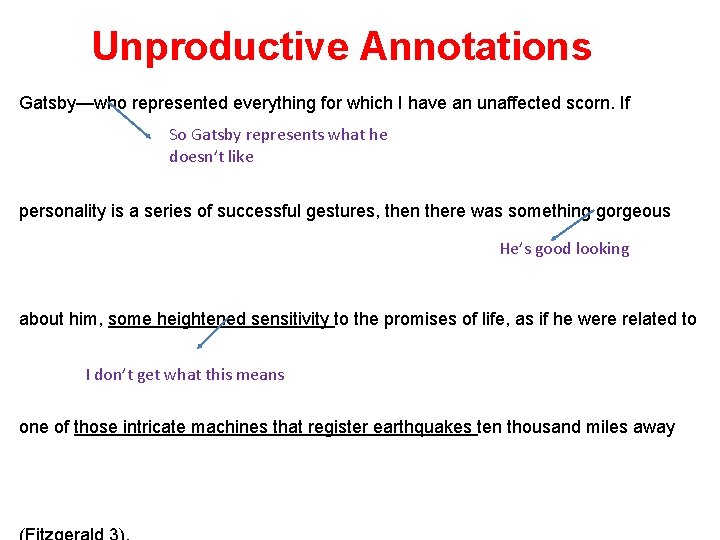 Unproductive Annotations Gatsby—who represented everything for which I have an unaffected scorn. If So