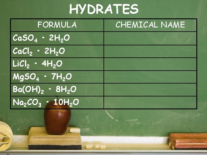 HYDRATES FORMULA Ca. SO 4 • 2 H 2 O Ca. Cl 2 •