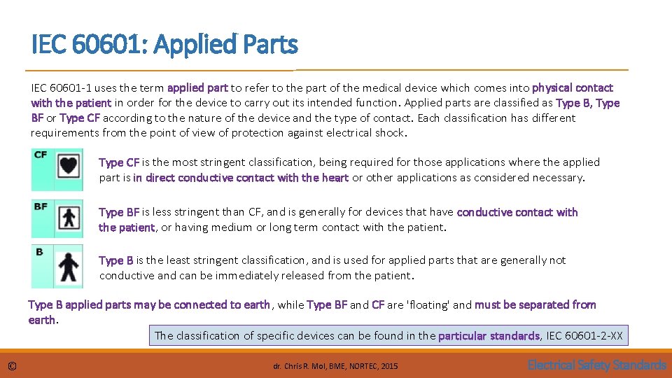 IEC 60601: Applied Parts IEC 60601 -1 uses the term applied part to refer