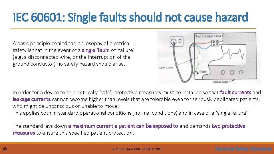 IEC 60601: Single faults should not cause hazard A basic principle behind the philosophy