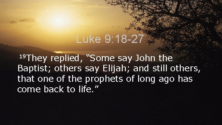 Luke 9: 18 -27 19 They replied, “Some say John the Baptist; others say