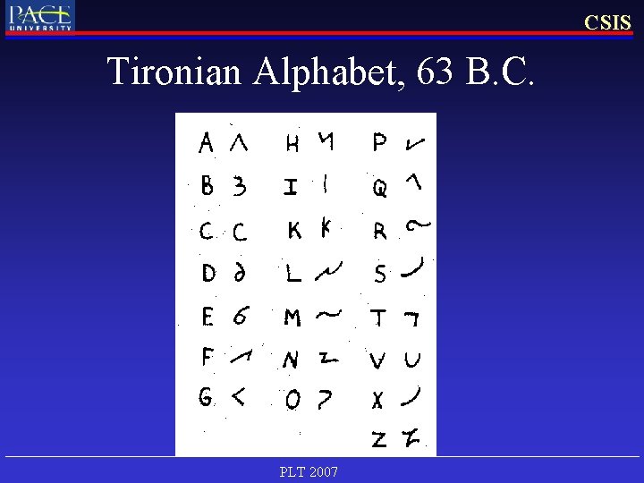 CSIS Tironian Alphabet, 63 B. C. PLT 2007 