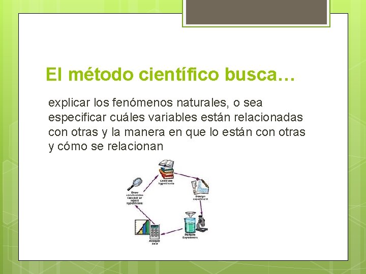 El método científico busca… explicar los fenómenos naturales, o sea especificar cuáles variables están