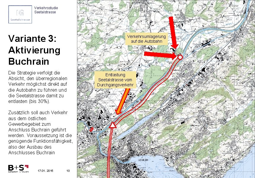 Verkehrsstudie Seetalstrasse Variante 3: Aktivierung Buchrain Verkehrsumlagerung auf die Autobahn Die Strategie verfolgt die