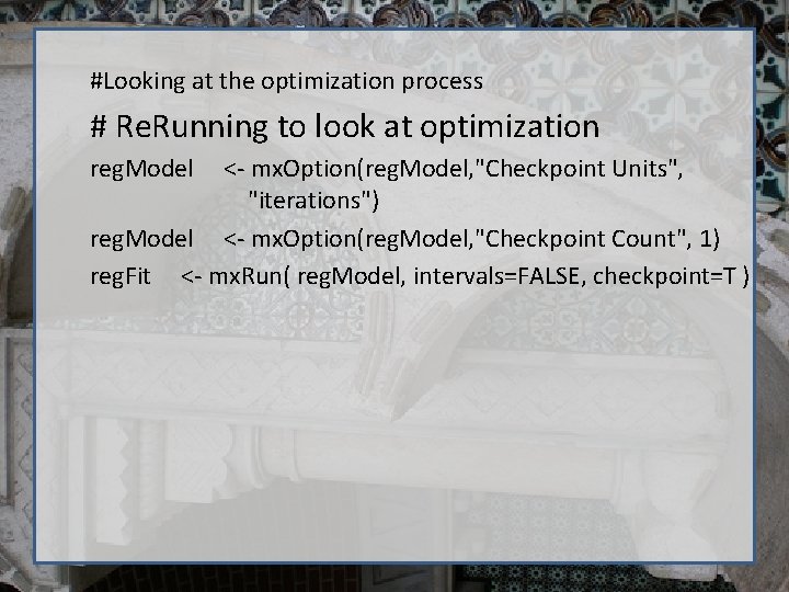 #Looking at the optimization process # Re. Running to look at optimization reg. Model