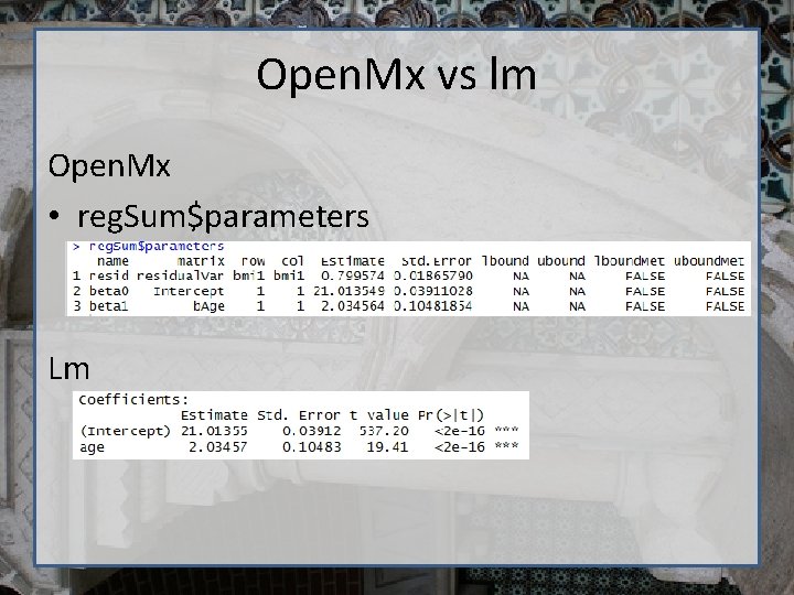 Open. Mx vs lm Open. Mx • reg. Sum$parameters Lm 