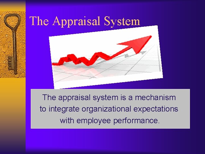 The Appraisal System The appraisal system is a mechanism to integrate organizational expectations with
