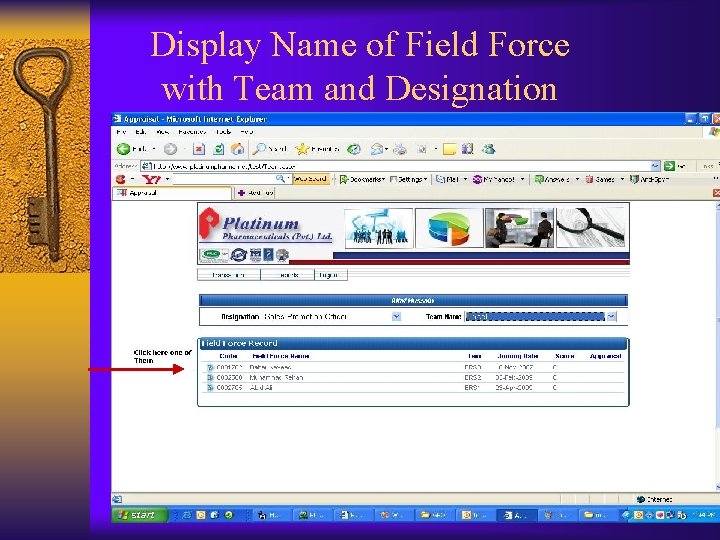 Display Name of Field Force with Team and Designation 