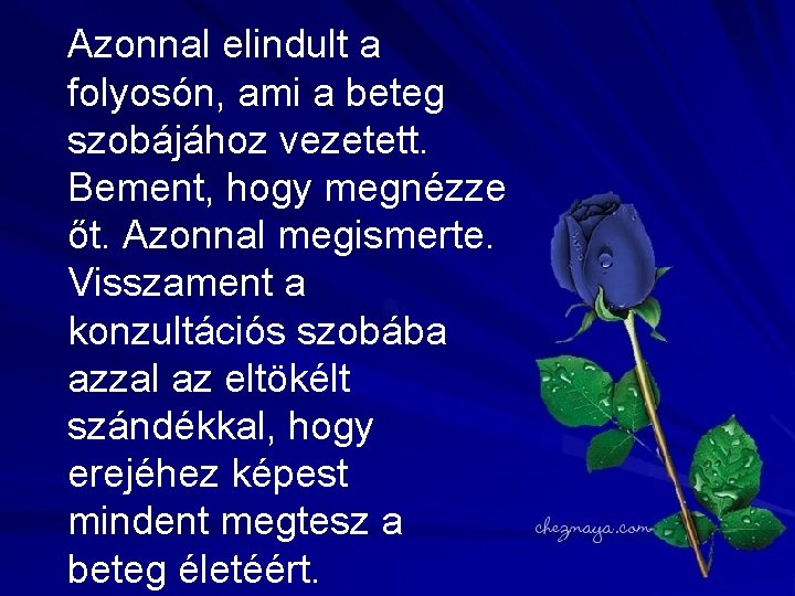 Azonnal elindult a folyosón, ami a beteg szobájához vezetett. Bement, hogy megnézze őt. Azonnal