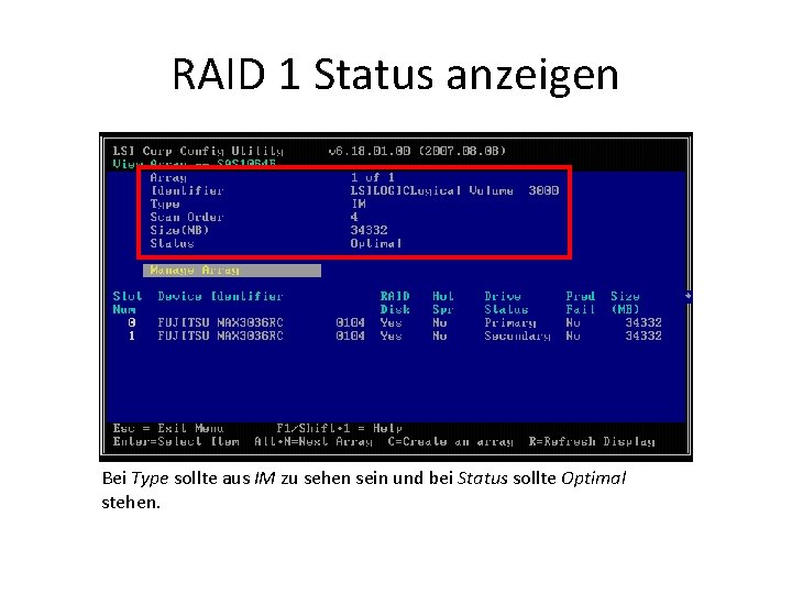 RAID 1 Status anzeigen Bei Type sollte aus IM zu sehen sein und bei