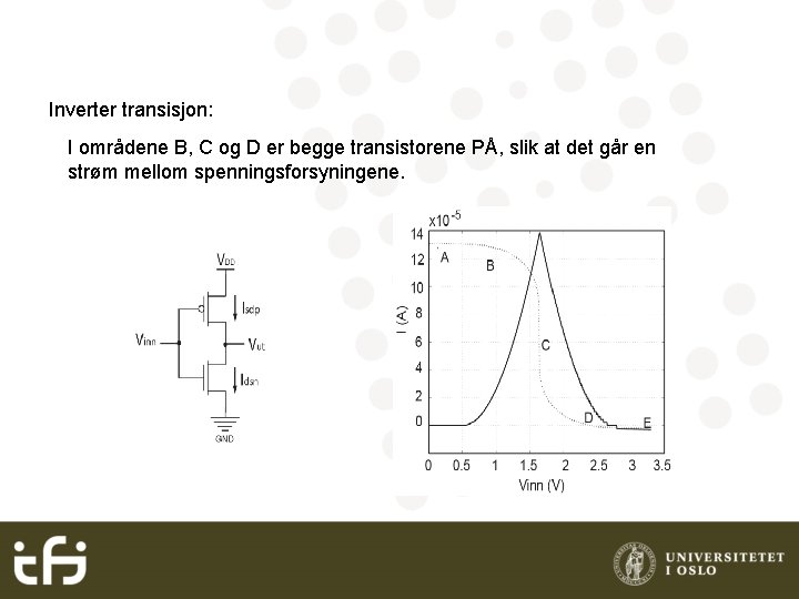 Inverter transisjon: I områdene B, C og D er begge transistorene PÅ, slik at