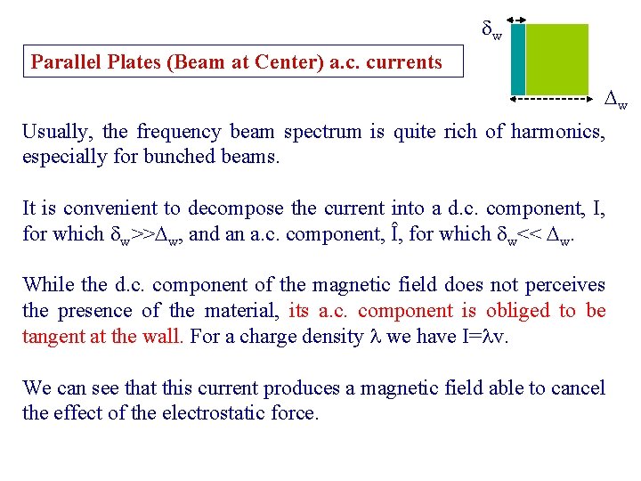  w Parallel Plates (Beam at Center) a. c. currents w Usually, the frequency