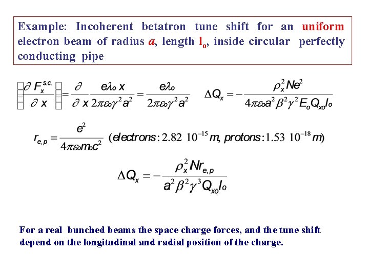 Example: Incoherent betatron tune shift for an uniform electron beam of radius a, length