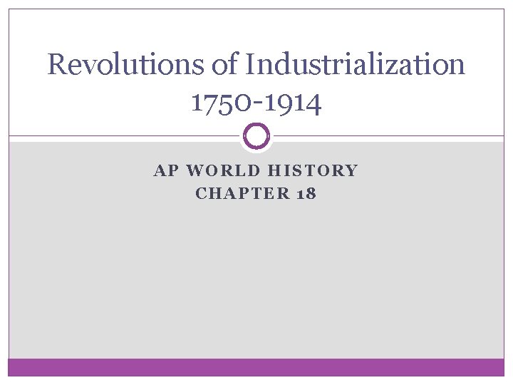 Revolutions of Industrialization 1750 -1914 AP WORLD HISTORY CHAPTER 18 