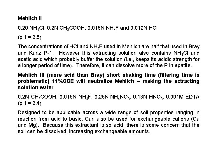 Mehlich II 0. 20 NH 4 Cl, 0. 2 N CH 3 COOH, 0.