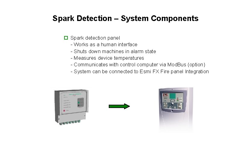 Spark Detection – System Components o Spark detection panel - Works as a human