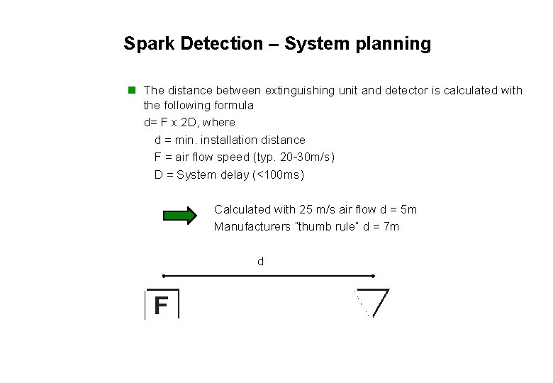 Spark Detection – System planning n The distance between extinguishing unit and detector is