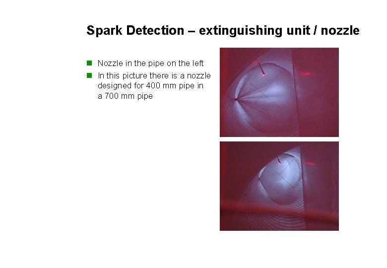 Spark Detection – extinguishing unit / nozzle n Nozzle in the pipe on the