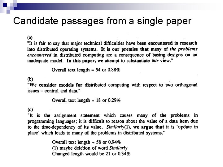 Candidate passages from a single paper 