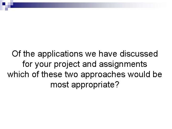 Of the applications we have discussed for your project and assignments which of these