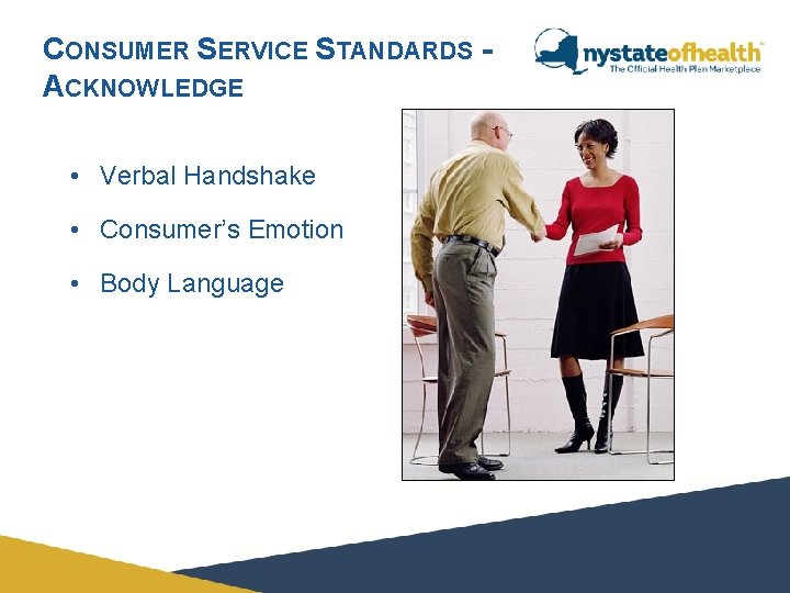 CONSUMER SERVICE STANDARDS ACKNOWLEDGE • Verbal Handshake • Consumer’s Emotion • Body Language 