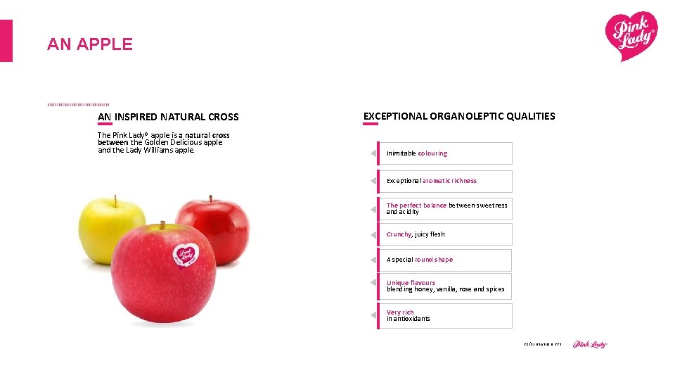 AN APPLE AN INSPIRED NATURAL CROSS The Pink Lady® apple is a natural cross