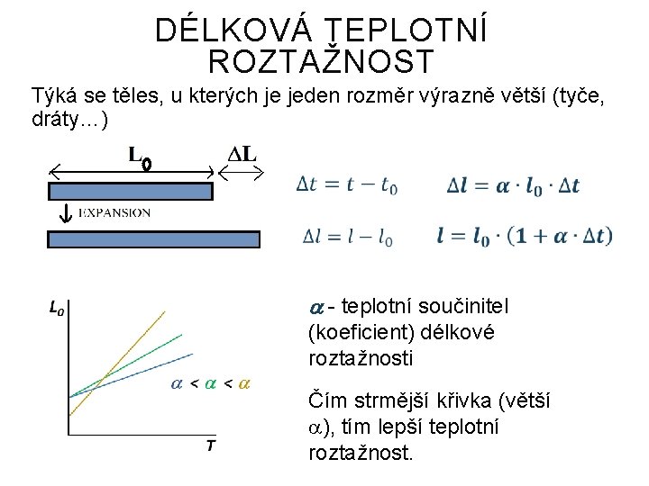 DÉLKOVÁ TEPLOTNÍ ROZTAŽNOST Týká se těles, u kterých je jeden rozměr výrazně větší (tyče,