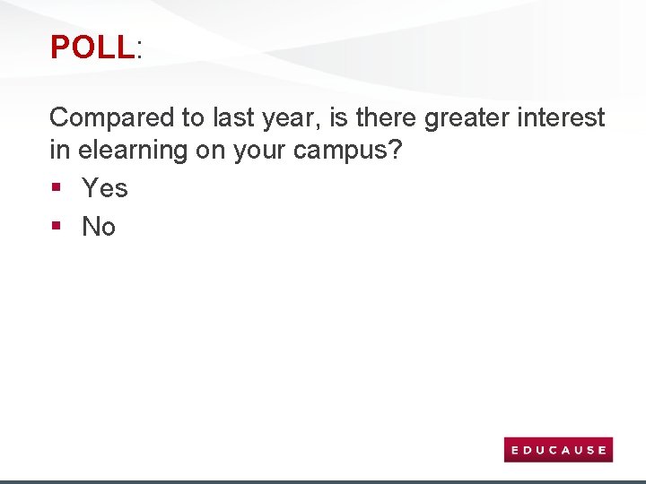 POLL: Compared to last year, is there greater interest in elearning on your campus?