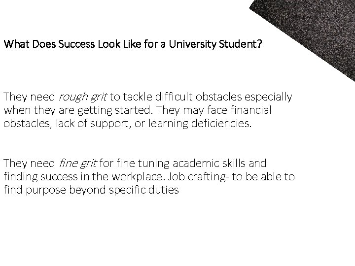 What Does Success Look Like for a University Student? They need rough grit to